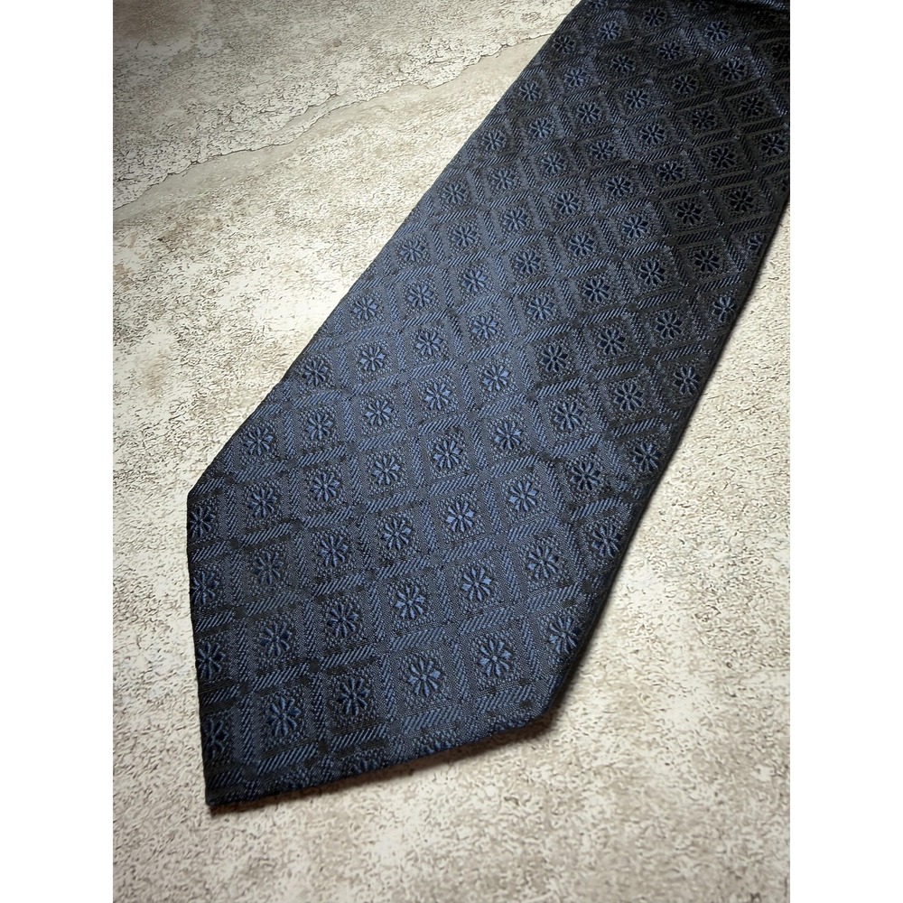 Ricci Tie Mens One Size Blue Geometric Jacquard 100% Silk Designer Necktie